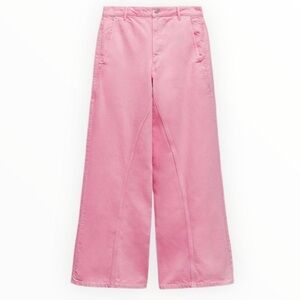 ZARA Pants Twisted Seam Jeans Denim Pink Wide Leg 8197/027 Women 2 New Retro